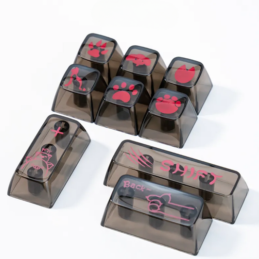 Black Transparent Paw Themed Keycaps
