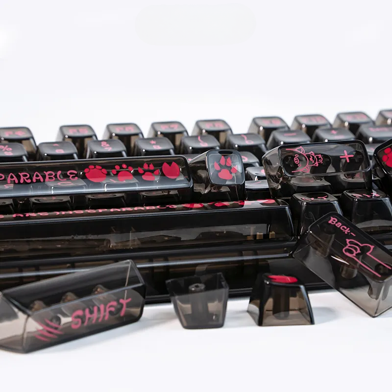 Black Transparent Paw Themed Keycaps