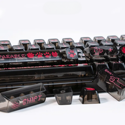 Black Transparent Paw Themed Keycaps
