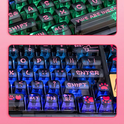 Black Transparent Paw Themed Keycaps